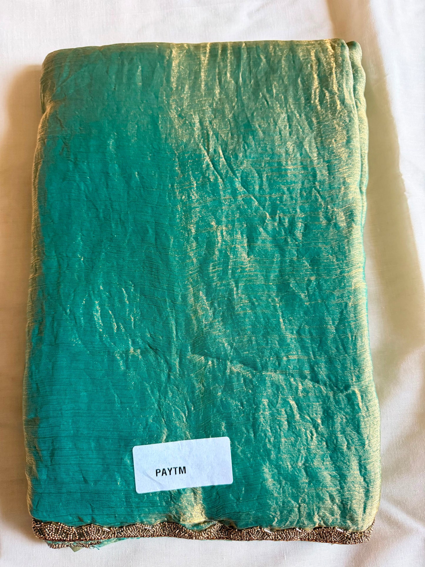 Teal Super Gold Space Silk Fancy Saree