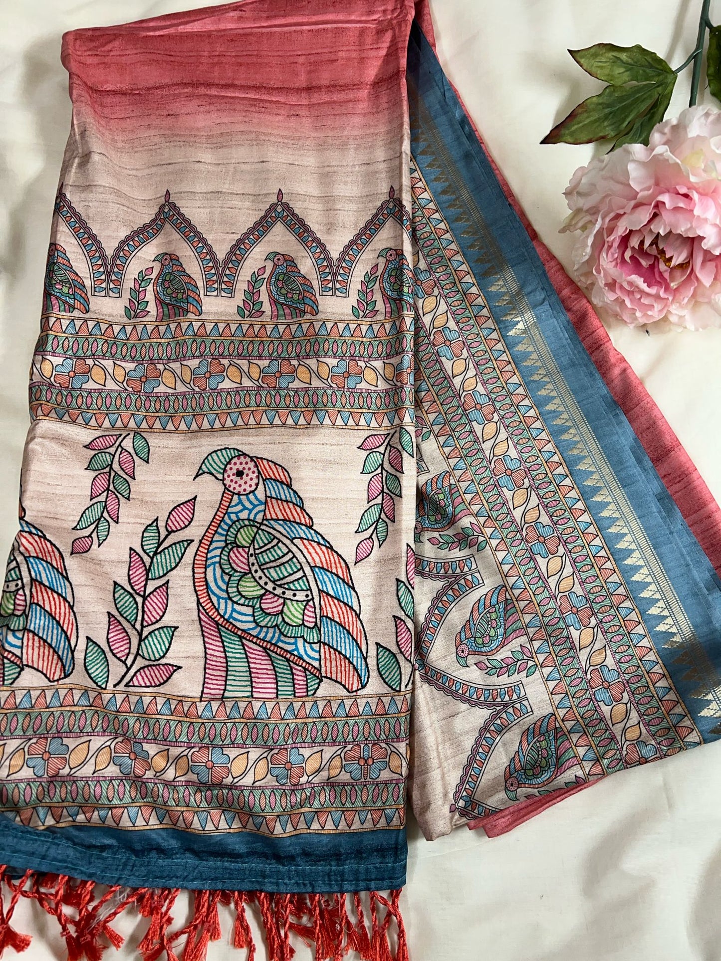 Tomato Red Temple Silk Fancy Saree