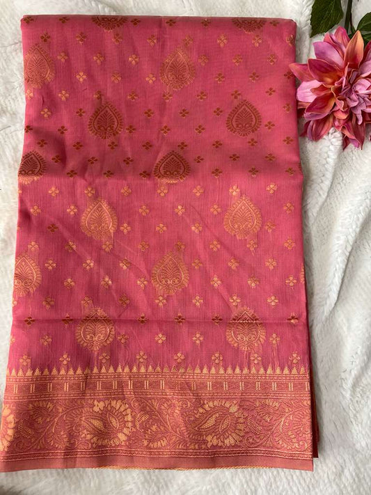 Tomato Red and Gold Lambhor Linen Saree