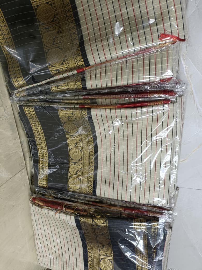 White and Red Ganga Jamuna Checked Tissue Silk Saree