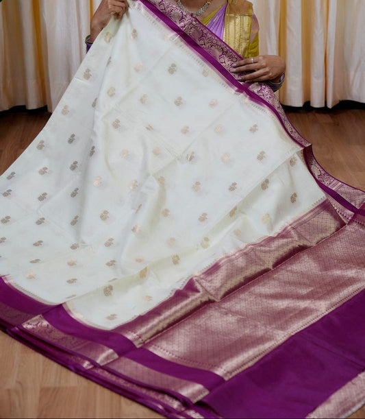 White and Purple Tissue Silk Saree