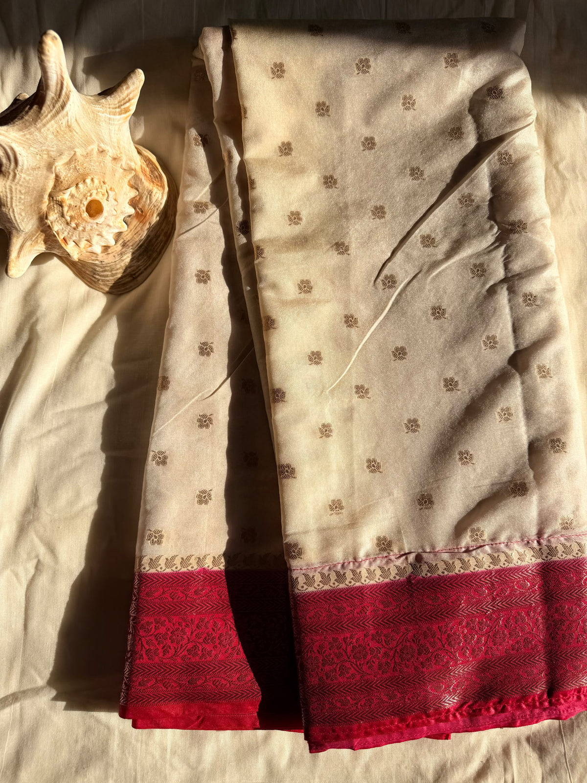 White and Red Small Border Tissue Silk Saree