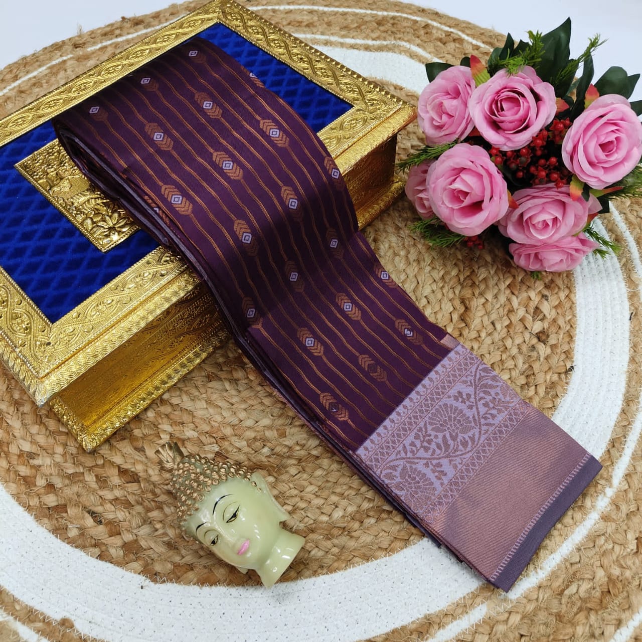 Wine and Lavendar Kubera Soft Silk Saree