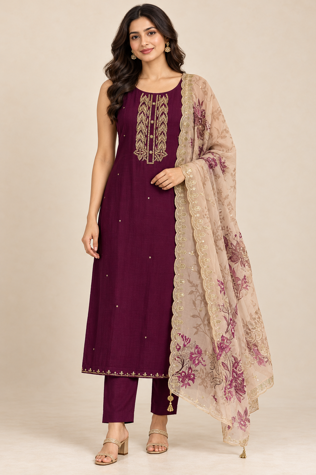Wine Color 3 Piece Salwar Set