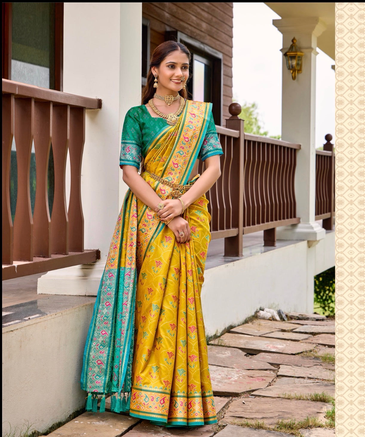 Yellow and Green Rajkot Patola Saree