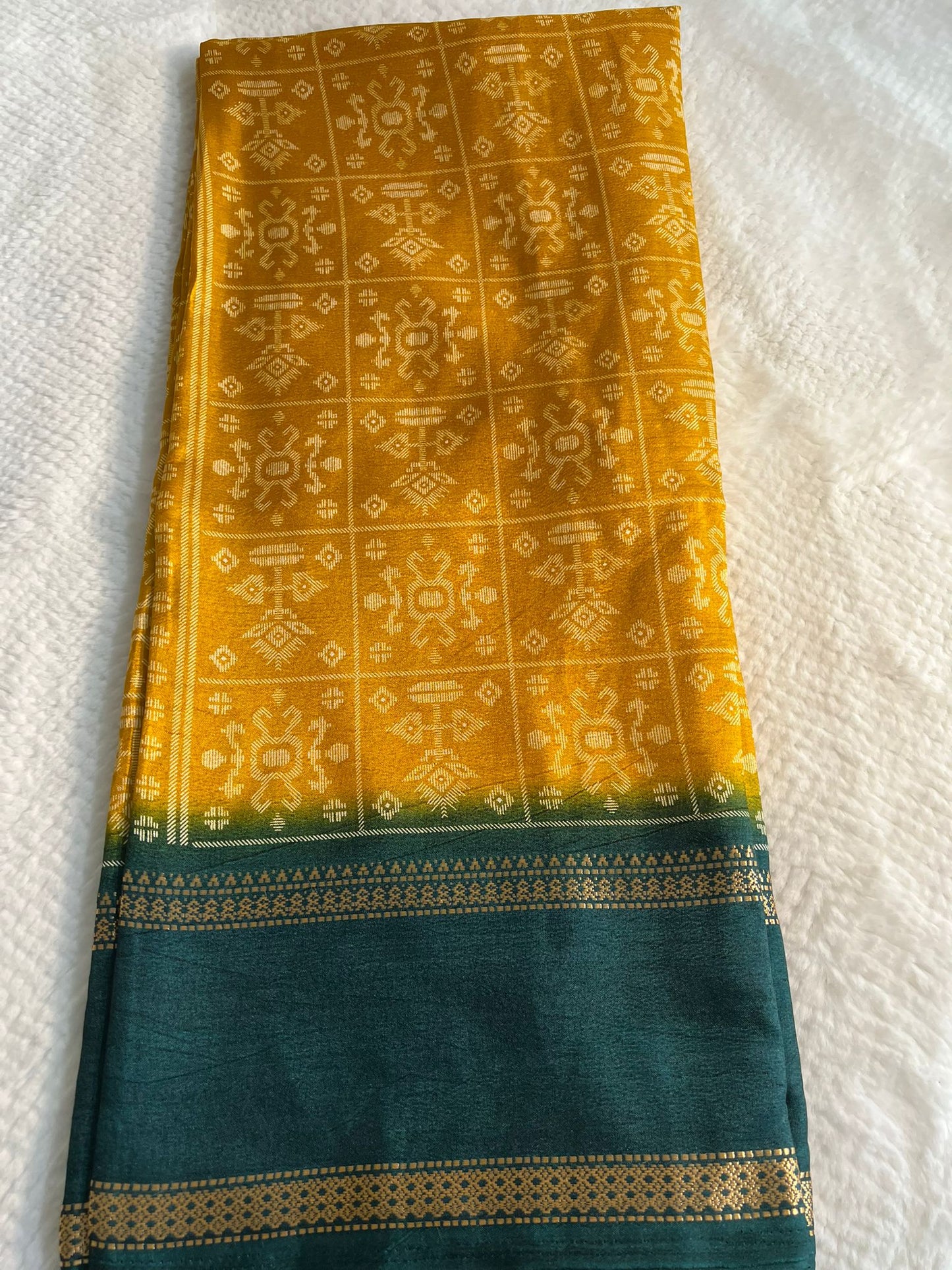 Yellow and Green Mangalagiri Silk Saree