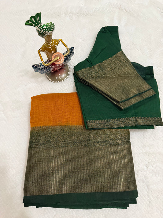 Yellow and Green Semi Jute Silk Saree