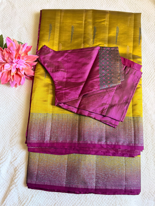 Yellow and Pink Maheswari Silk Cotton Saree