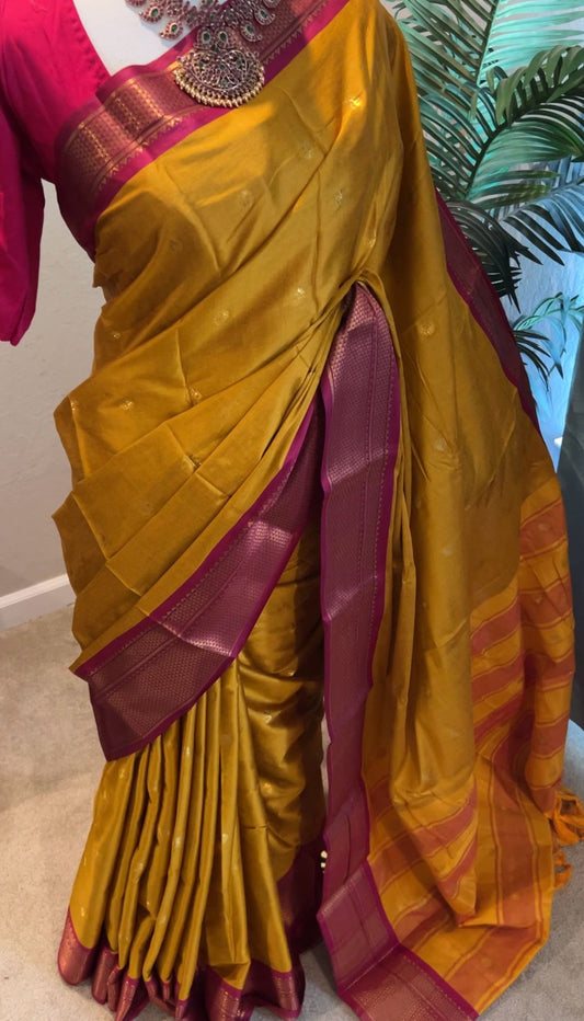 Amolika Yellow and Pink Semi Silk Saree