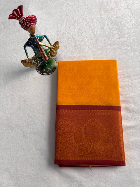 Mango Yellow and Red Traditional Gift Saree