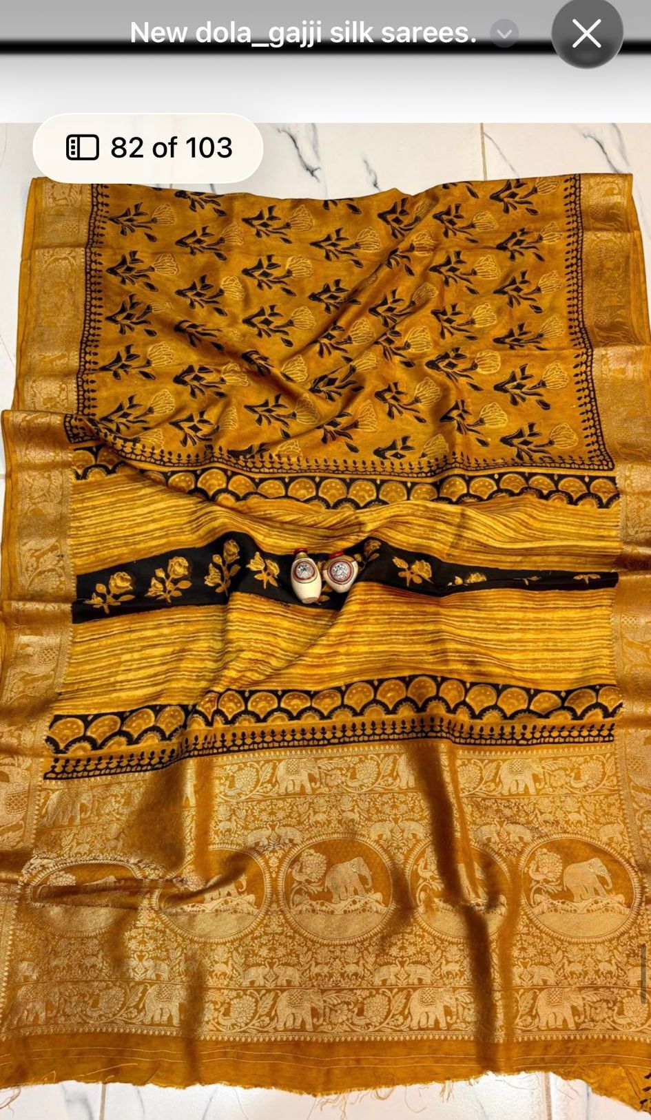 Yellow Ajrakh Print Pure Dola Silk Saree with Zari Border