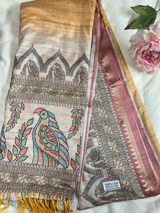 Yellow Temple Silk Fancy Saree