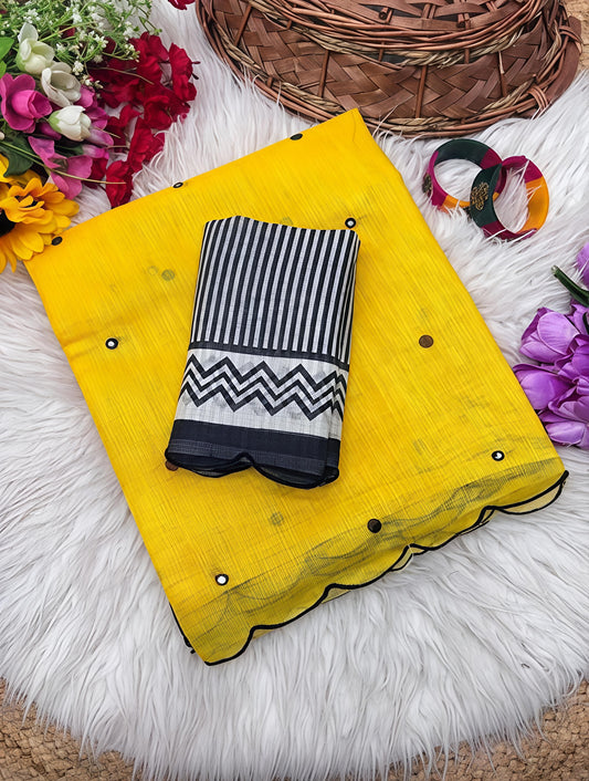 Yellow and Black Linen Saree