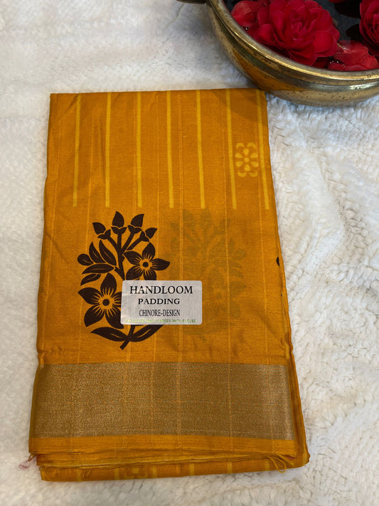 Yellow Handloom Padding Linen Saree