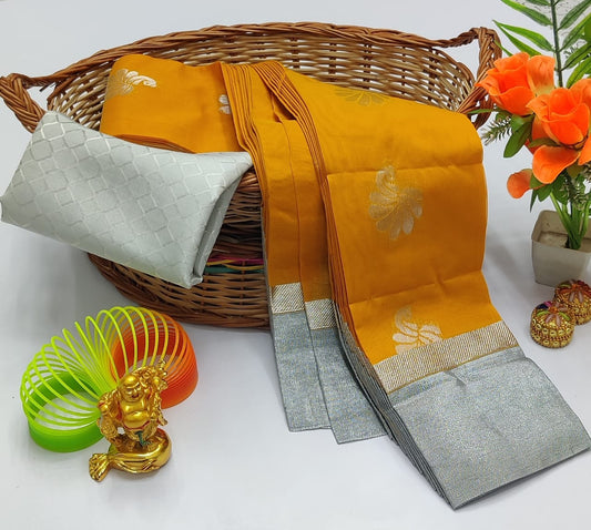 Yellow Silver Silk Cotton Saree