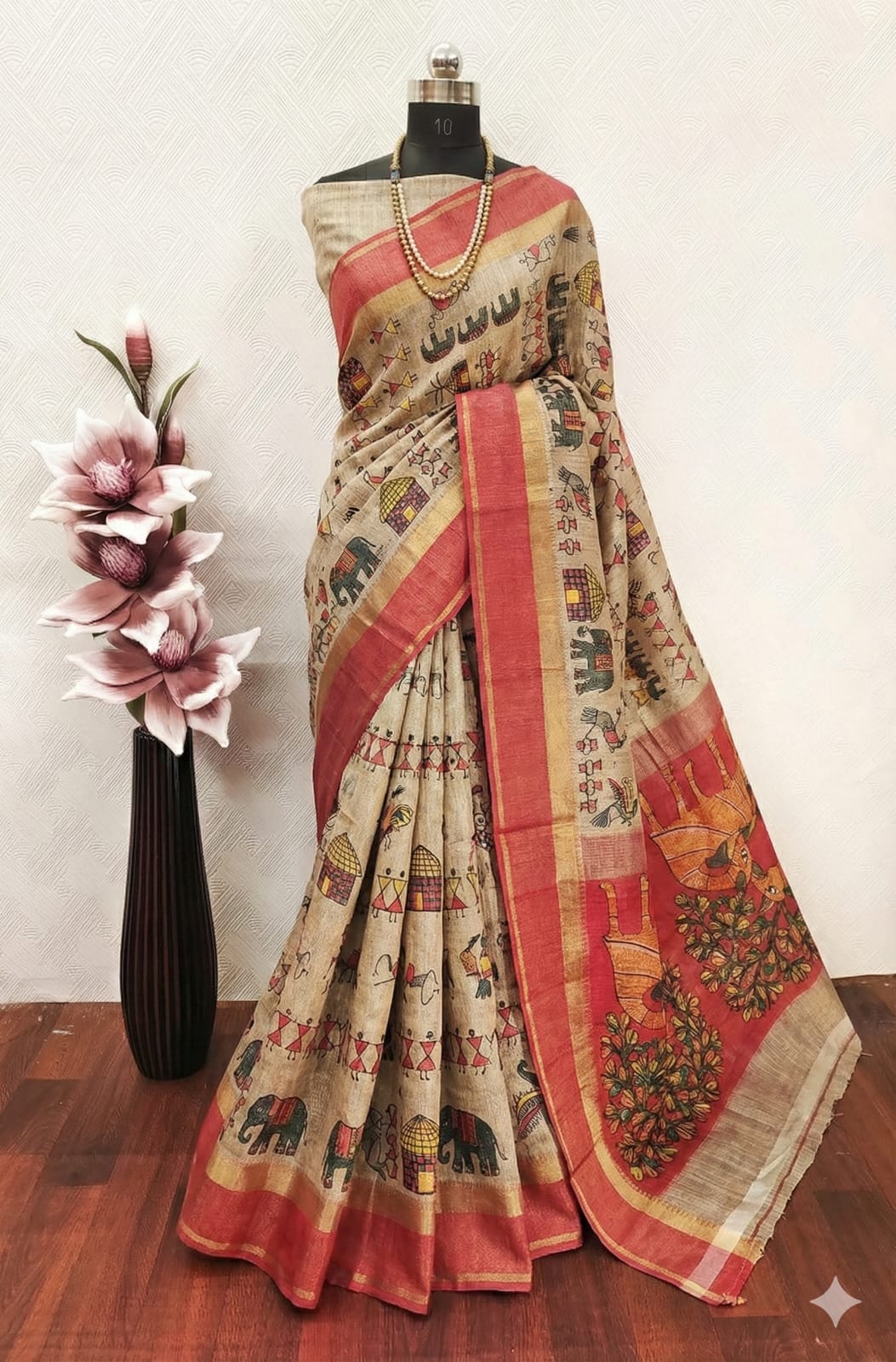 Sandal Premium Soft Tissue Saree with Kalamkari Pallu